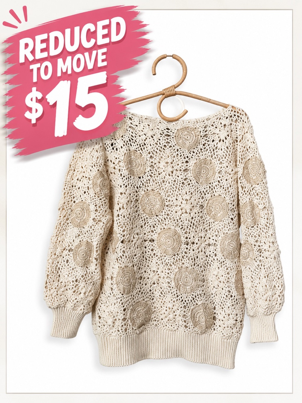 Vintage Boho Festival Crochet  Embroidered Floral Pullover Sweater Top Coquette